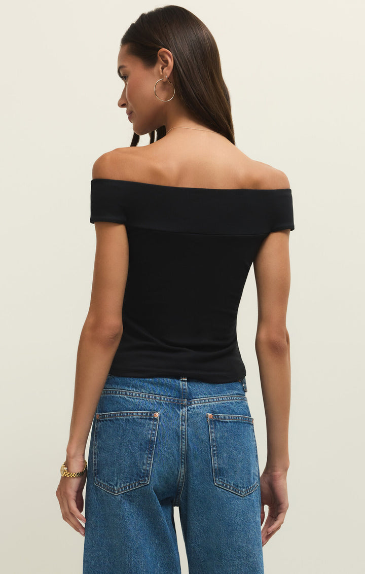 Second Skin Off Shoulder Top | Black - Thumbnail Image Number 2 of 2
