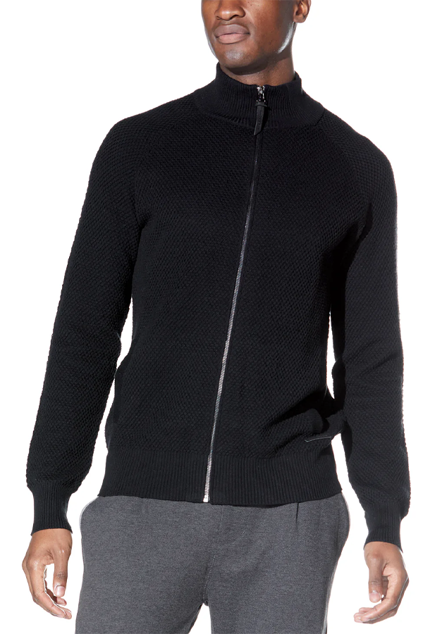 Nikhil Zip Funnel Sweater | Black - Thumbnail Image Number 1 of 3
