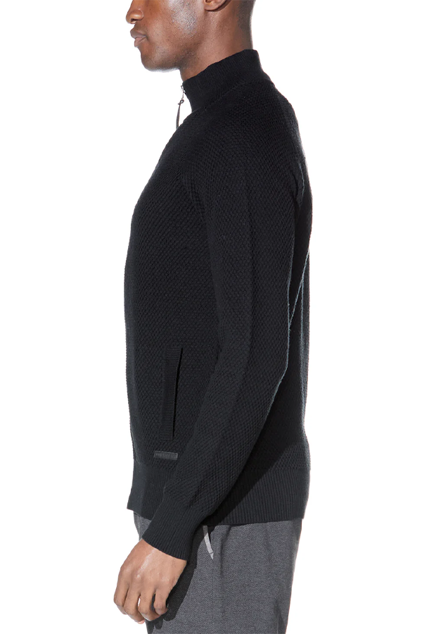 Nikhil Zip Funnel Sweater | Black - Thumbnail Image Number 2 of 3
