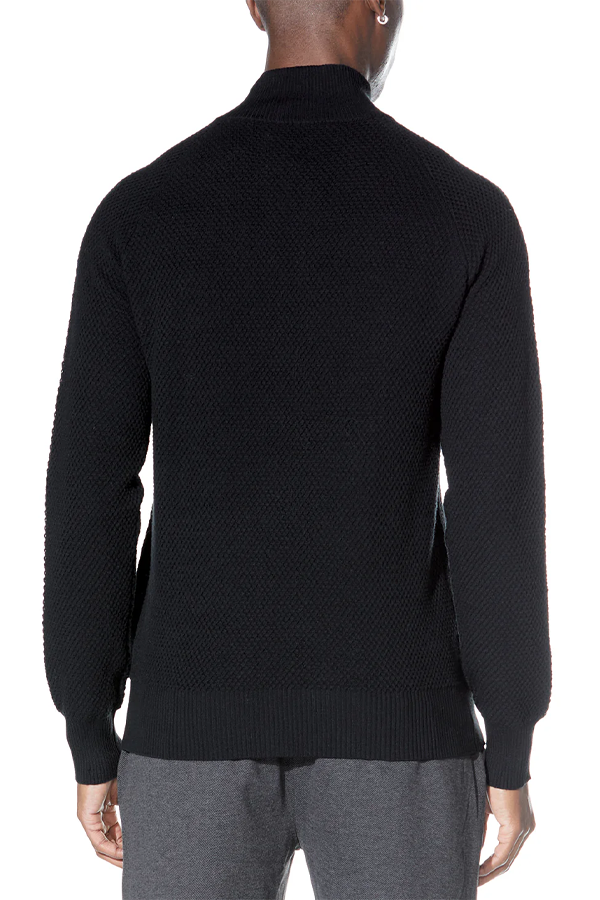 Nikhil Zip Funnel Sweater | Black - Visual Media Number 3 of 3