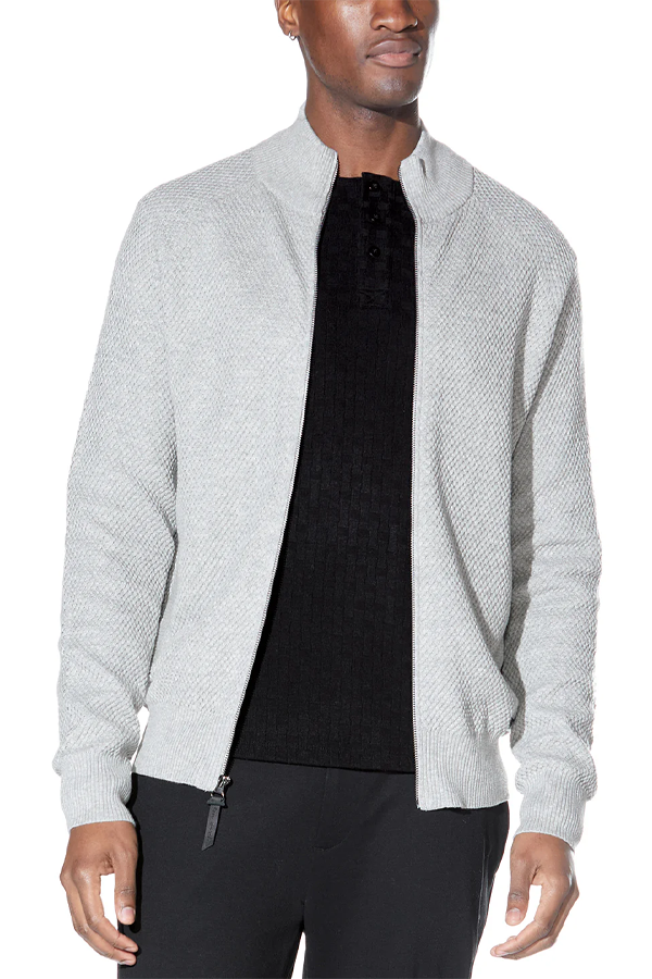 Nikhil Zip Funnel Sweater | Heather Grey - Thumbnail Image Number 1 of 3
