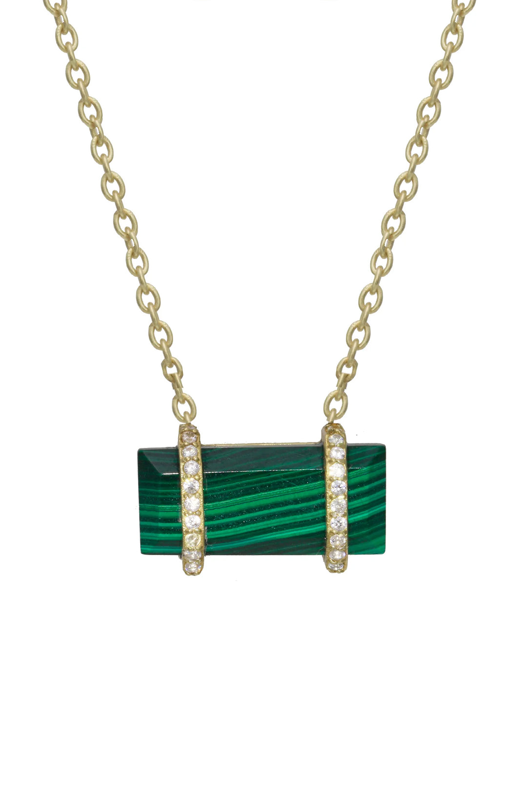 Pavé Bar Gemstone Necklace | Malachite - Visual Media Number 1 of 1