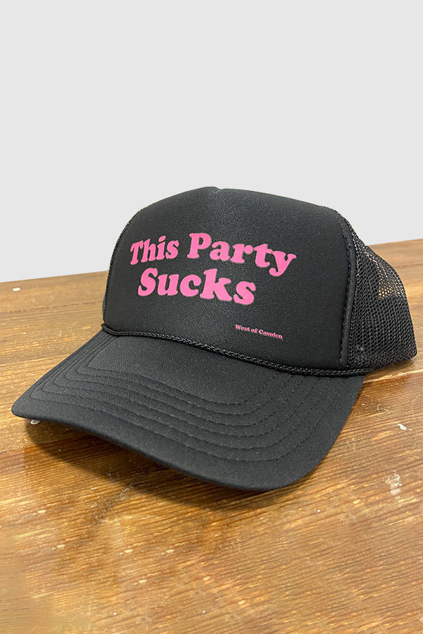 This Party Sucks Curved Trucker | Black / Pink - Main Image Number 1 of 1