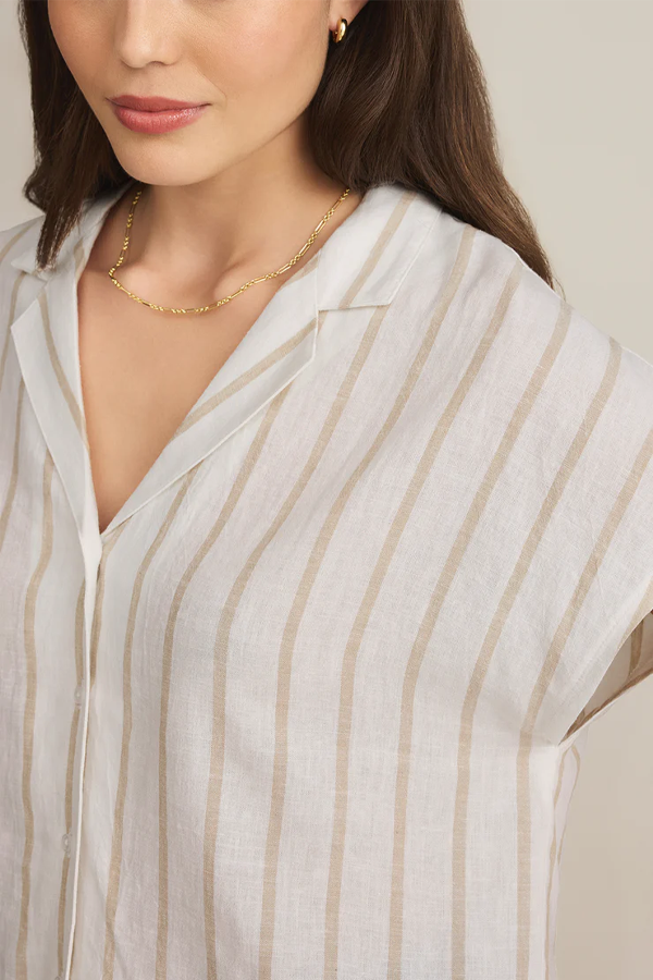 Parallel Striped Linen Top | Cement - Thumbnail Image Number 3 of 3
