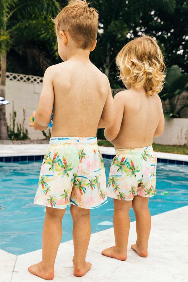 Pastel Palmy Boys Swim Short | Blue - Thumbnail Image Number 3 of 4
