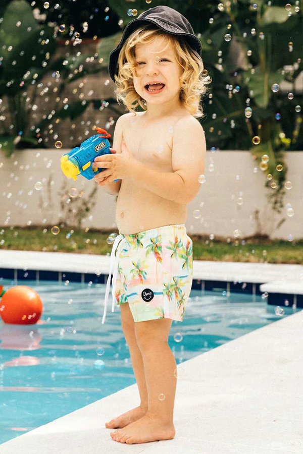 Pastel Palmy Boys Swim Short | Blue - Thumbnail Image Number 2 of 4
