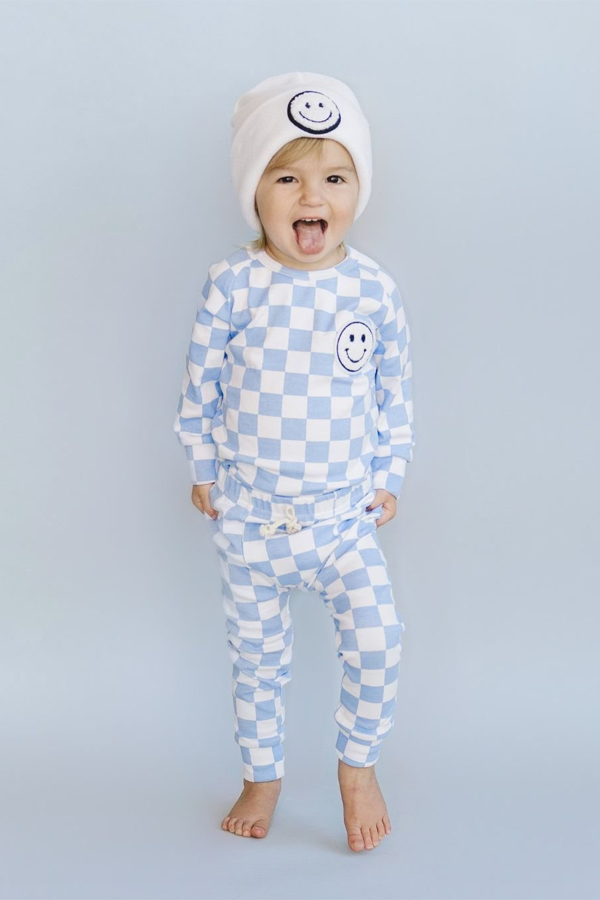 Checkered Smiley Lounge Set | Blue - Visual Media Number 2 of 3