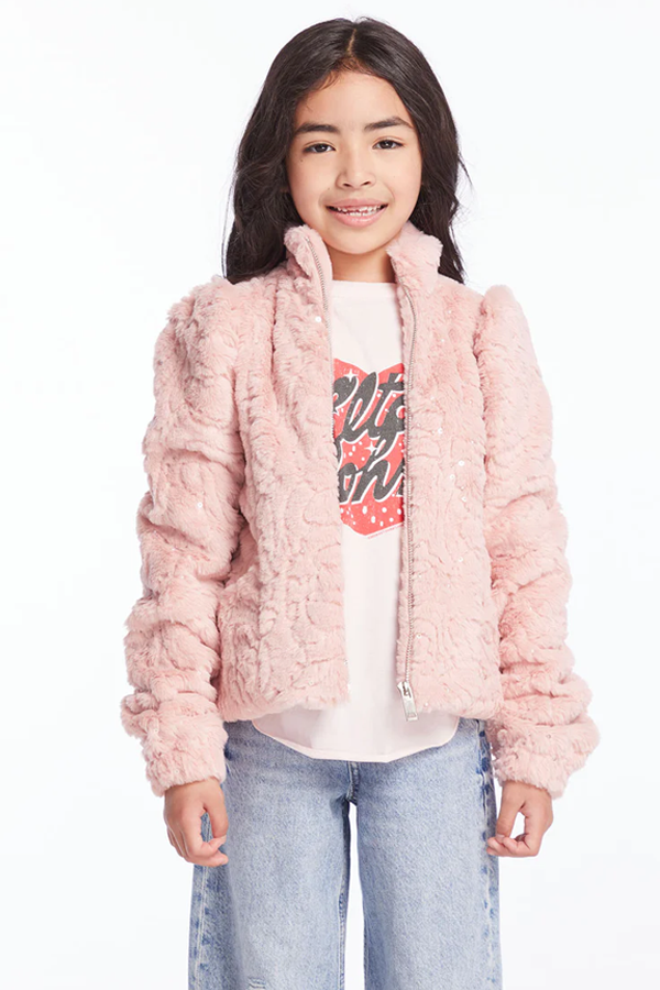 Girls Puff Sleeve Jacket | Pinky - Visual Media Number 1 of 3