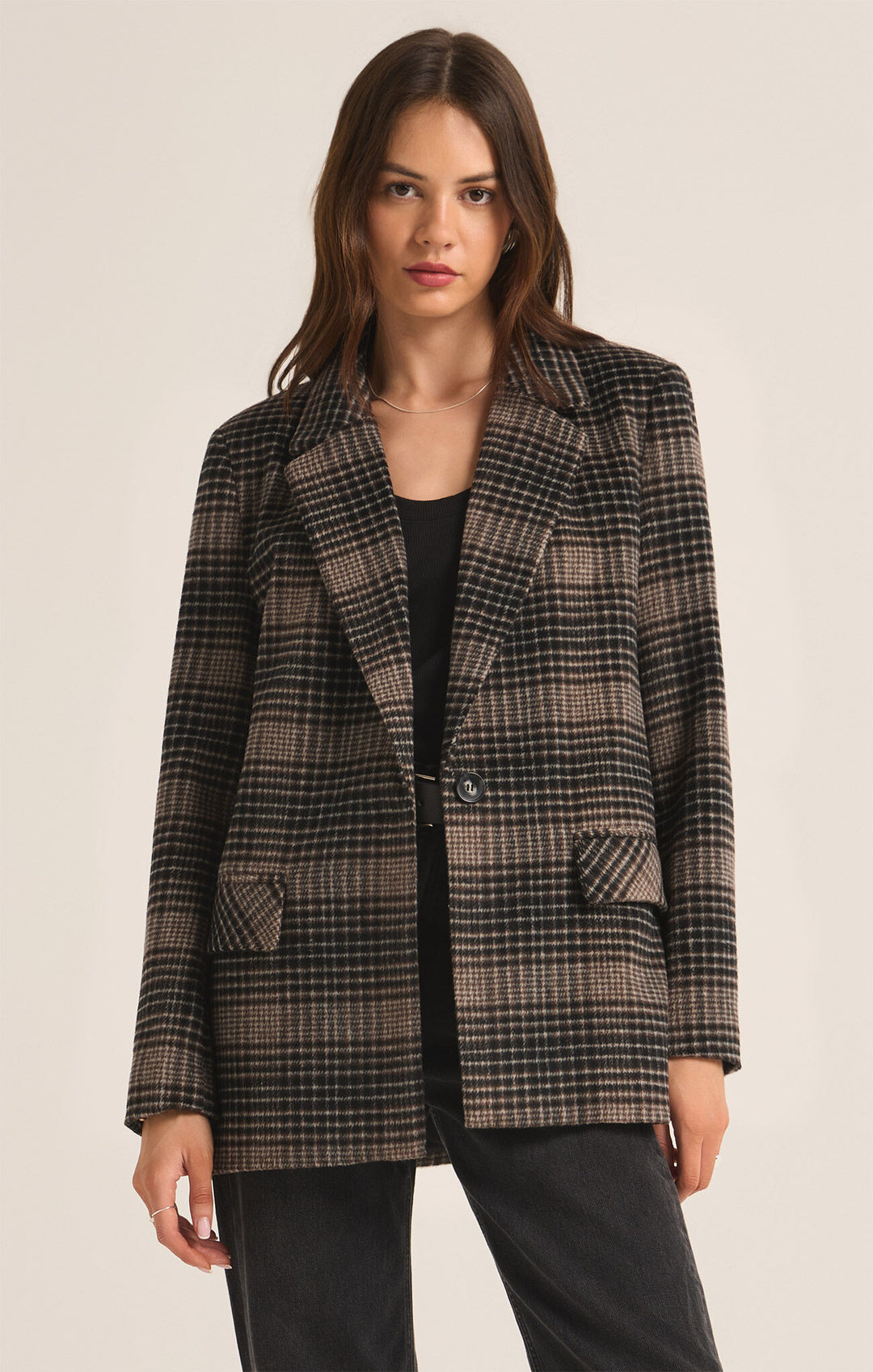 Kingston Relaxed Plaid Blazer | Latte - Visual Media Number 1 of 3