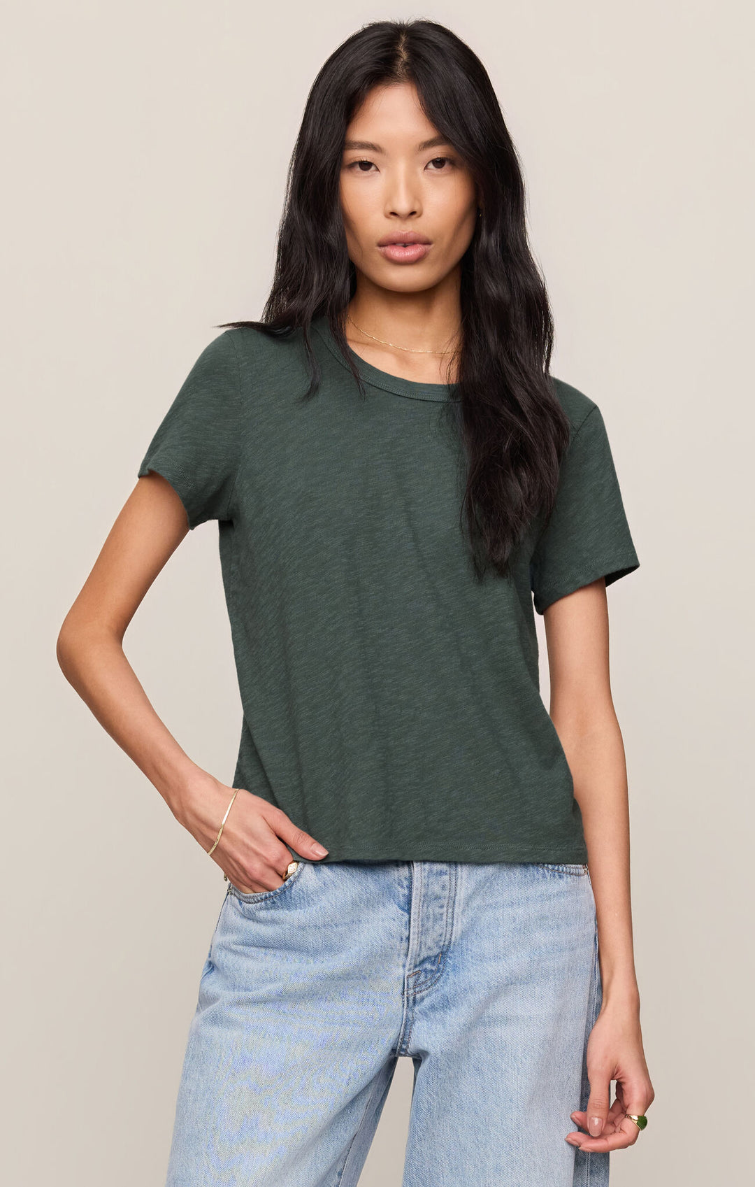 Junie Slub Tee Shirt | Emerald Cove - Visual Media Number 1 of 1