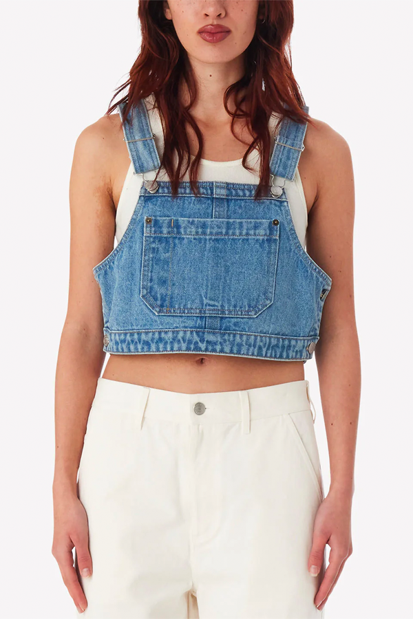 Cropped Overall Denim Top | Light Indigo - Thumbnail Image Number 1 of 3
