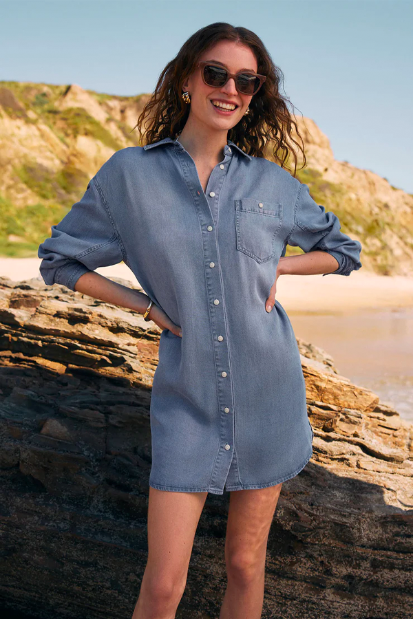 Dover Dress | Sun Bleached Indigo - Thumbnail Image Number 1 of 4
