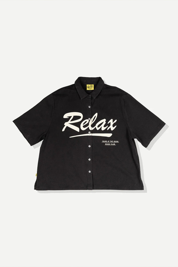 Relax Cotton Crop Buttonup | Black - Thumbnail Image Number 3 of 3
