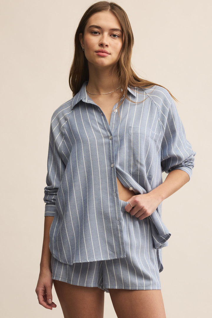 River Plaid Button Up | Blue Velvet - Thumbnail Image Number 1 of 2
