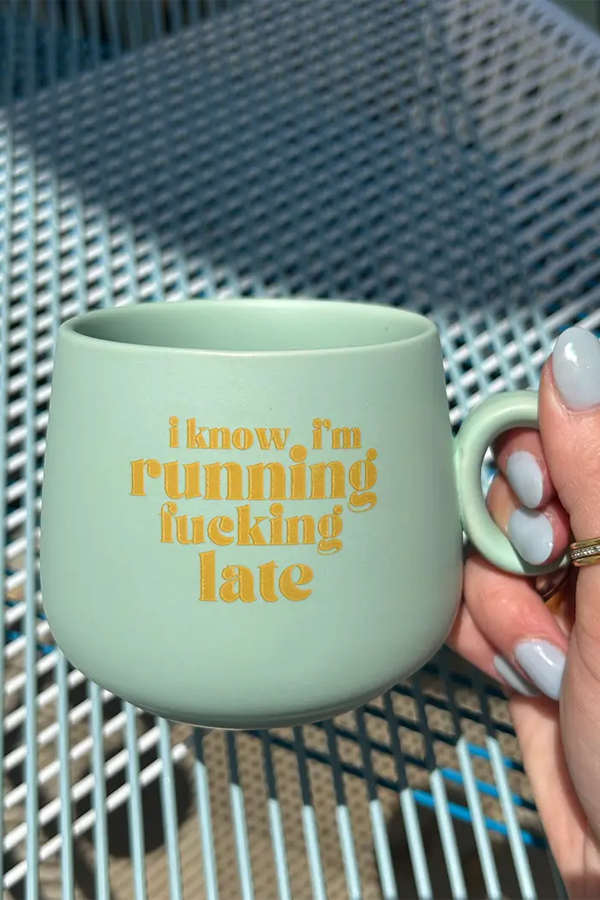 I Know Im Running Late Cappuccino Mug - Visual Media Number 1 of 1