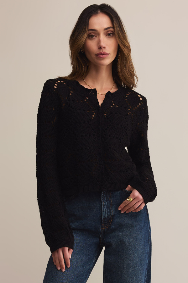 Rosalyn Sweater Cardigan | Black - Thumbnail Image Number 1 of 3
