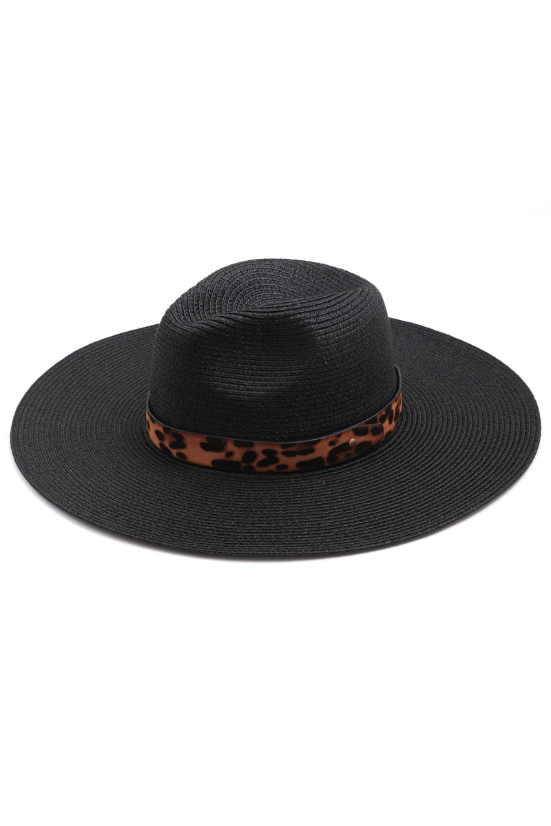 Leopard Ribbon Sun Hat | Black - Visual Media Number 1 of 1