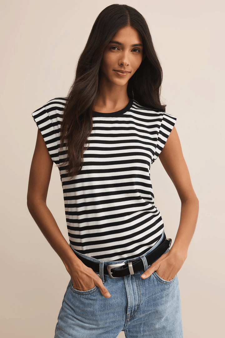 Stripe Camino Top | Black - Thumbnail Image Number 1 of 2
