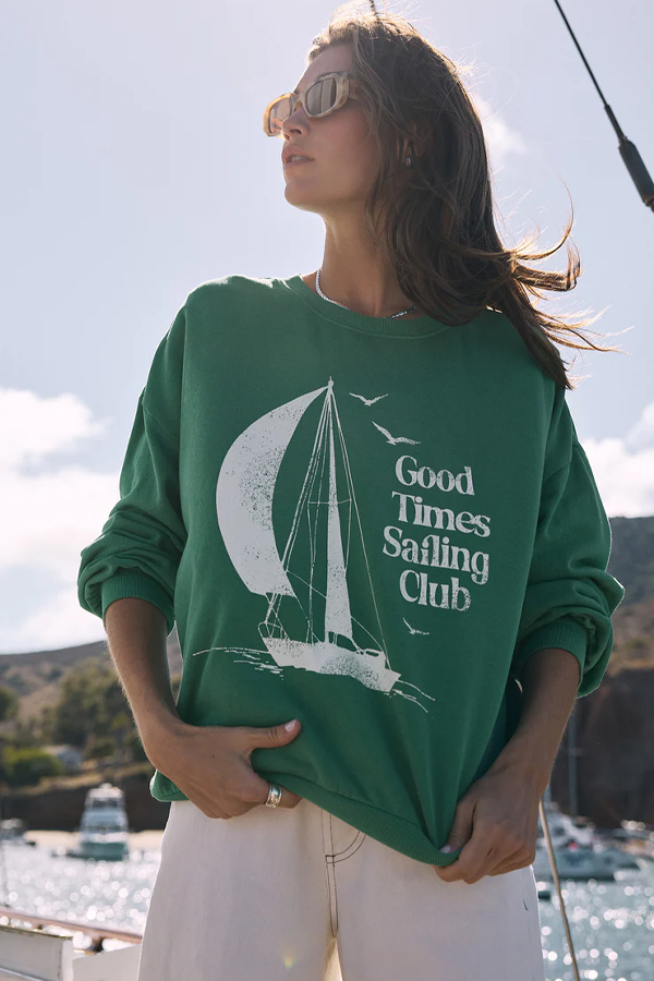 Sail Away Sunday Sweatshirt | Botanical Green - Visual Media Number 1 of 5