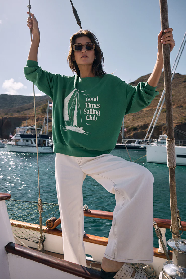 Sail Away Sunday Sweatshirt | Botanical Green - Visual Media Number 2 of 5