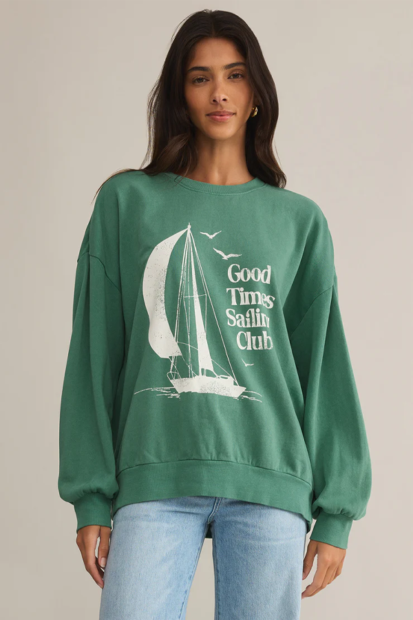 Sail Away Sunday Sweatshirt | Botanical Green - Visual Media Number 3 of 5