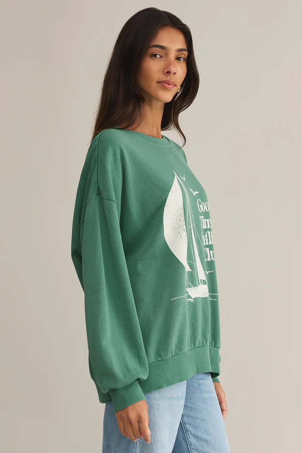 Sail Away Sunday Sweatshirt | Botanical Green - Visual Media Number 4 of 5