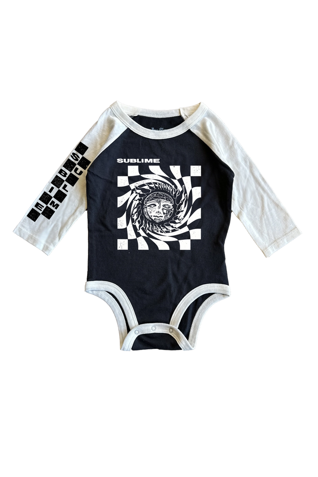 Sublime - Checkered Raglan Onesie | Black & White - Visual Media Number 1 of 1