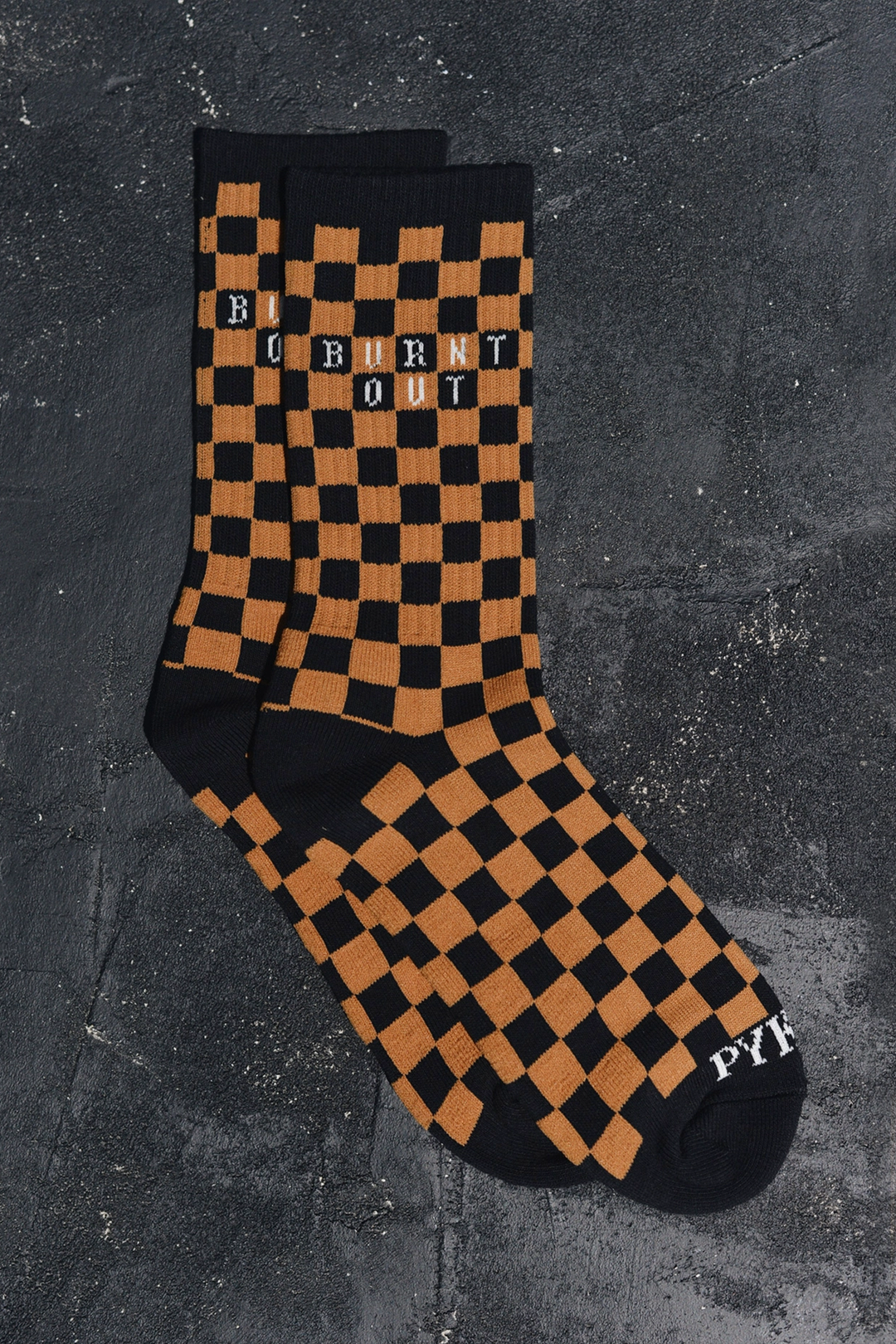 Burnt Out Checkerboard Socks | Orange & Black - Visual Media Number 1 of 1