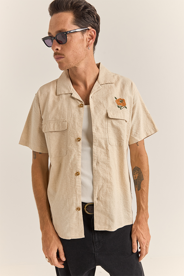 Embroidered Seersucker Shirt | Natural - Visual Media Number 1 of 4