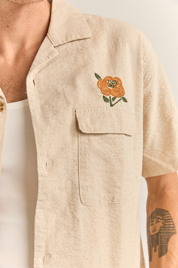 Embroidered Seersucker Shirt | Natural - Visual Media Number 3 of 4