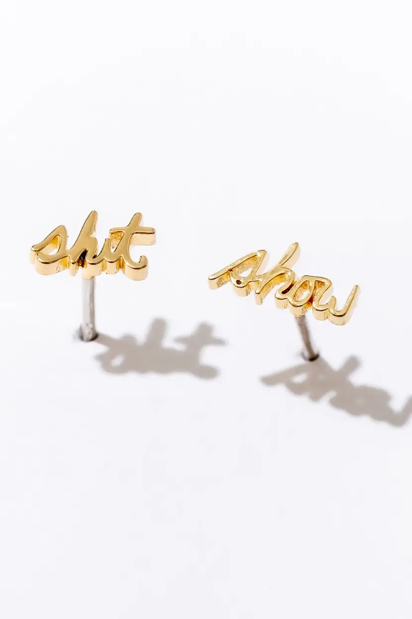 Shit Show Stud Earrings | Gold - Visual Media Number 1 of 2