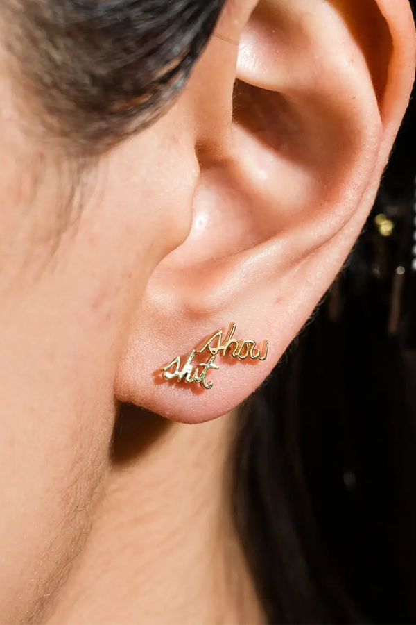 Shit Show Stud Earrings | Gold - Thumbnail Image Number 2 of 2
