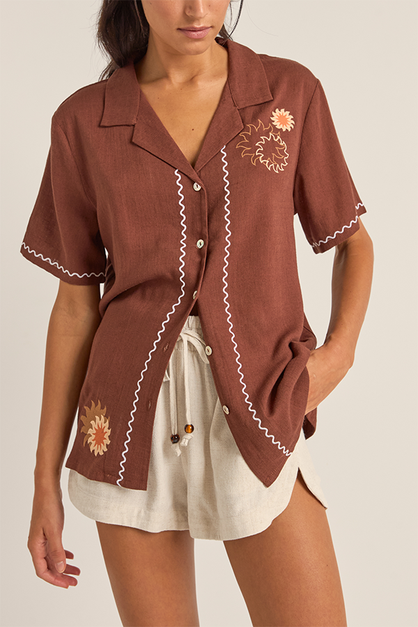 Solis Embroidered Shirt | Chocolate - Visual Media Number 1 of 3