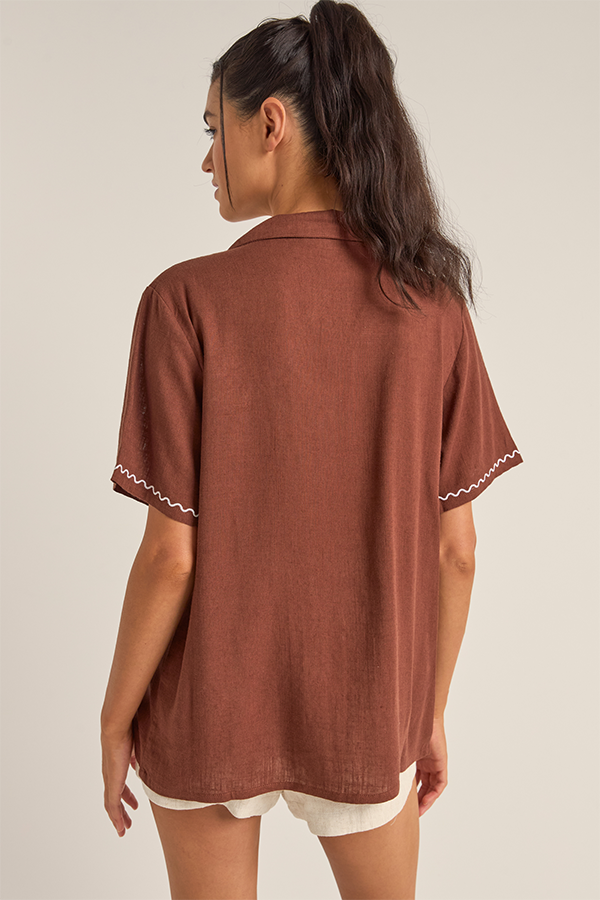 Solis Embroidered Shirt | Chocolate - Visual Media Number 3 of 3