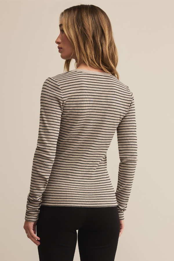 Stella Stripe Henley | Heather Taupe - Thumbnail Image Number 3 of 3
