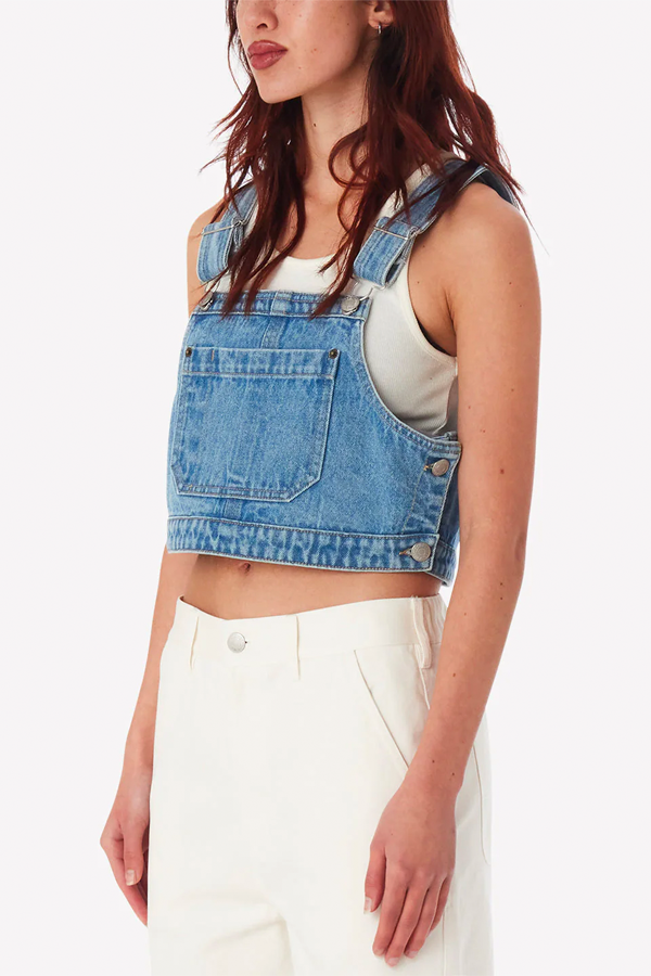 Cropped Overall Denim Top | Light Indigo - Thumbnail Image Number 3 of 3

