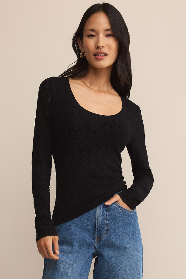 Tibi Scoop Mesh Sweater | Black - Visual Media Number 1 of 1