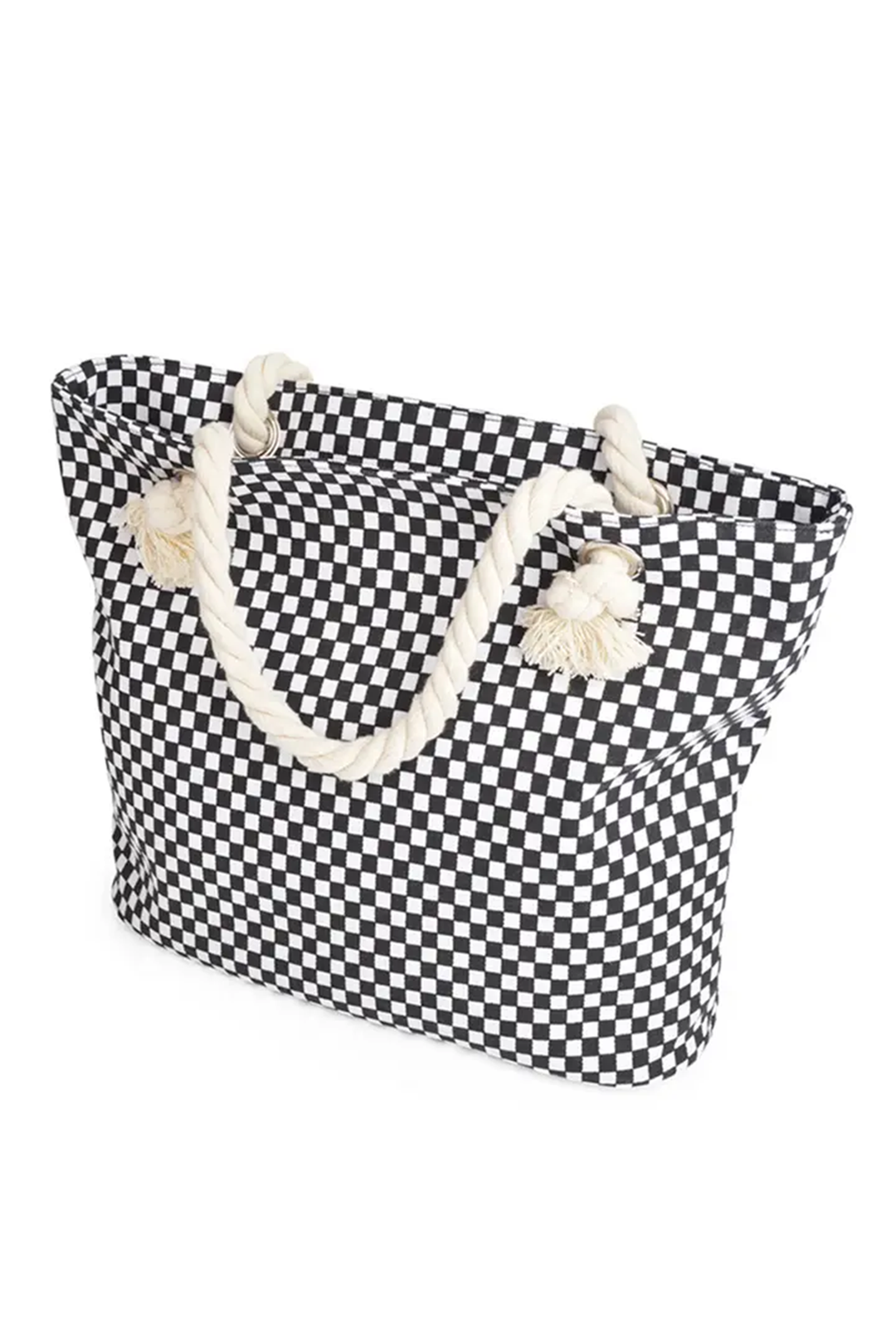 Checker Pattern Print Tote | Black - Visual Media Number 1 of 2
