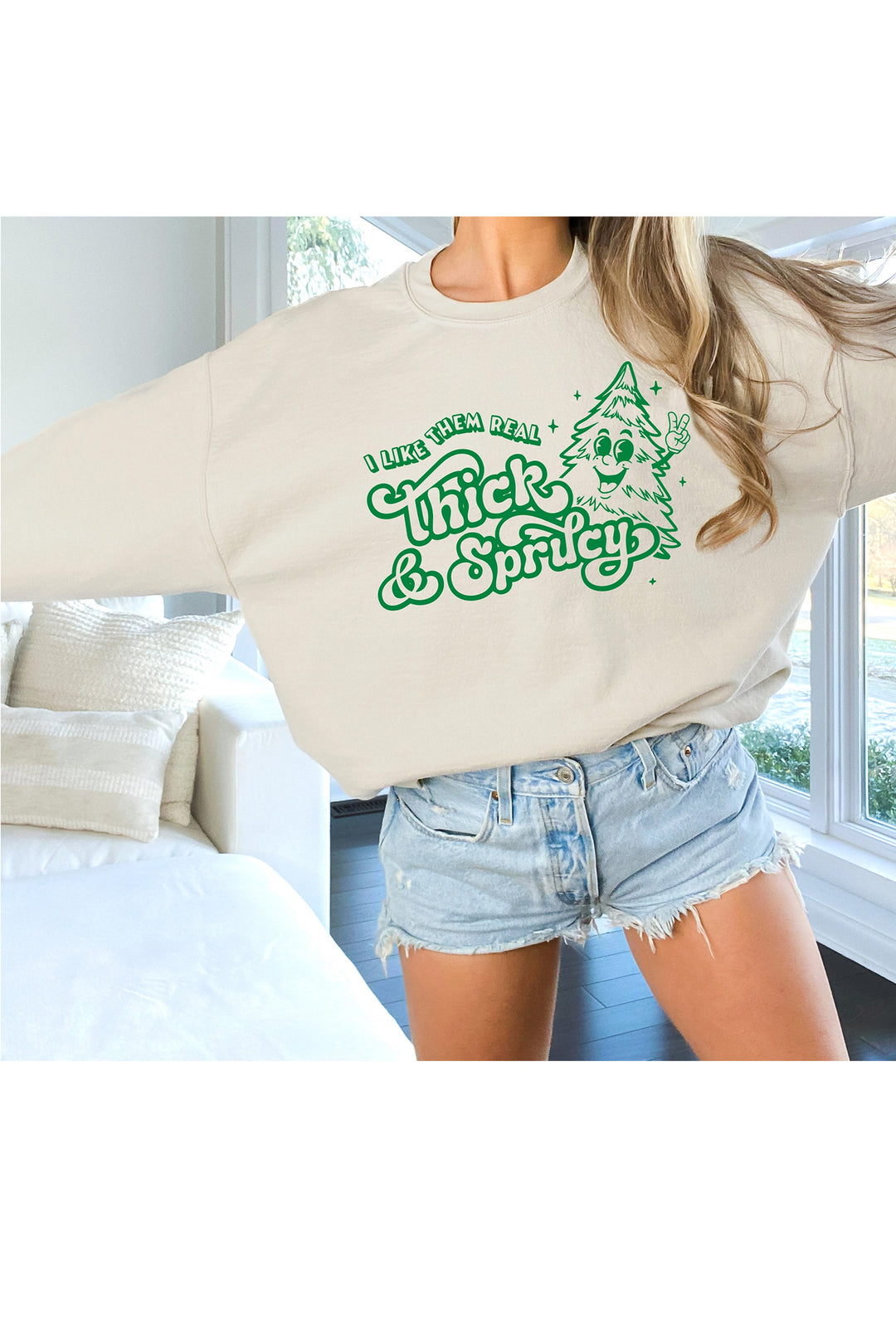 Christmas Sweatshirt, Thick and Sprucy | Sand and Green - Visual Media Number 1 of 1
