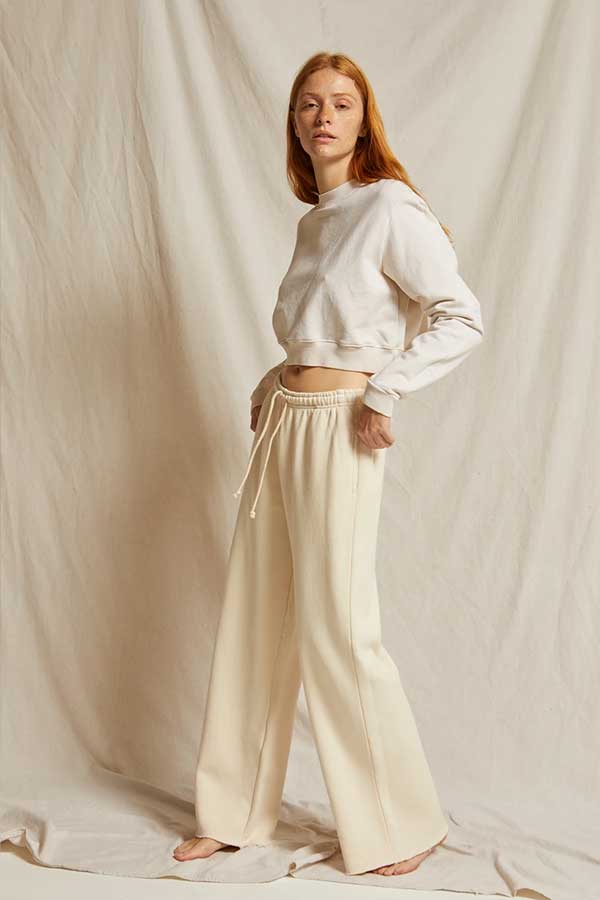 Hailey Structured Wide Leg Fleece Pant | Sugar - Main Image Number 2 of 2