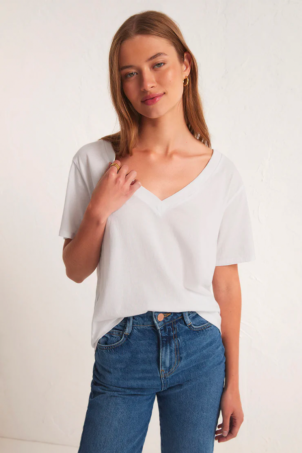 Girlfriend V-Neck Tee | White - Thumbnail Image Number 1 of 3
