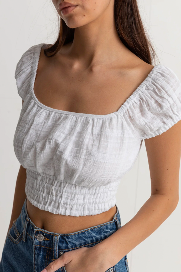 Dylan Cap Sleeve Top | White - Thumbnail Image Number 2 of 3
