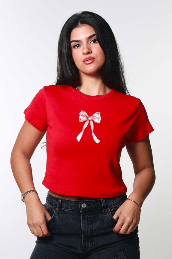Holiday Bow Tee | Red - Visual Media Number 1 of 1