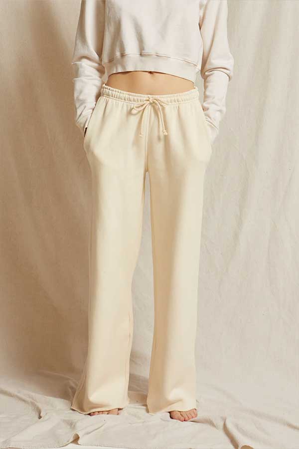 Hailey Structured Wide Leg Fleece Pant | Sugar - Main Image Number 1 of 2