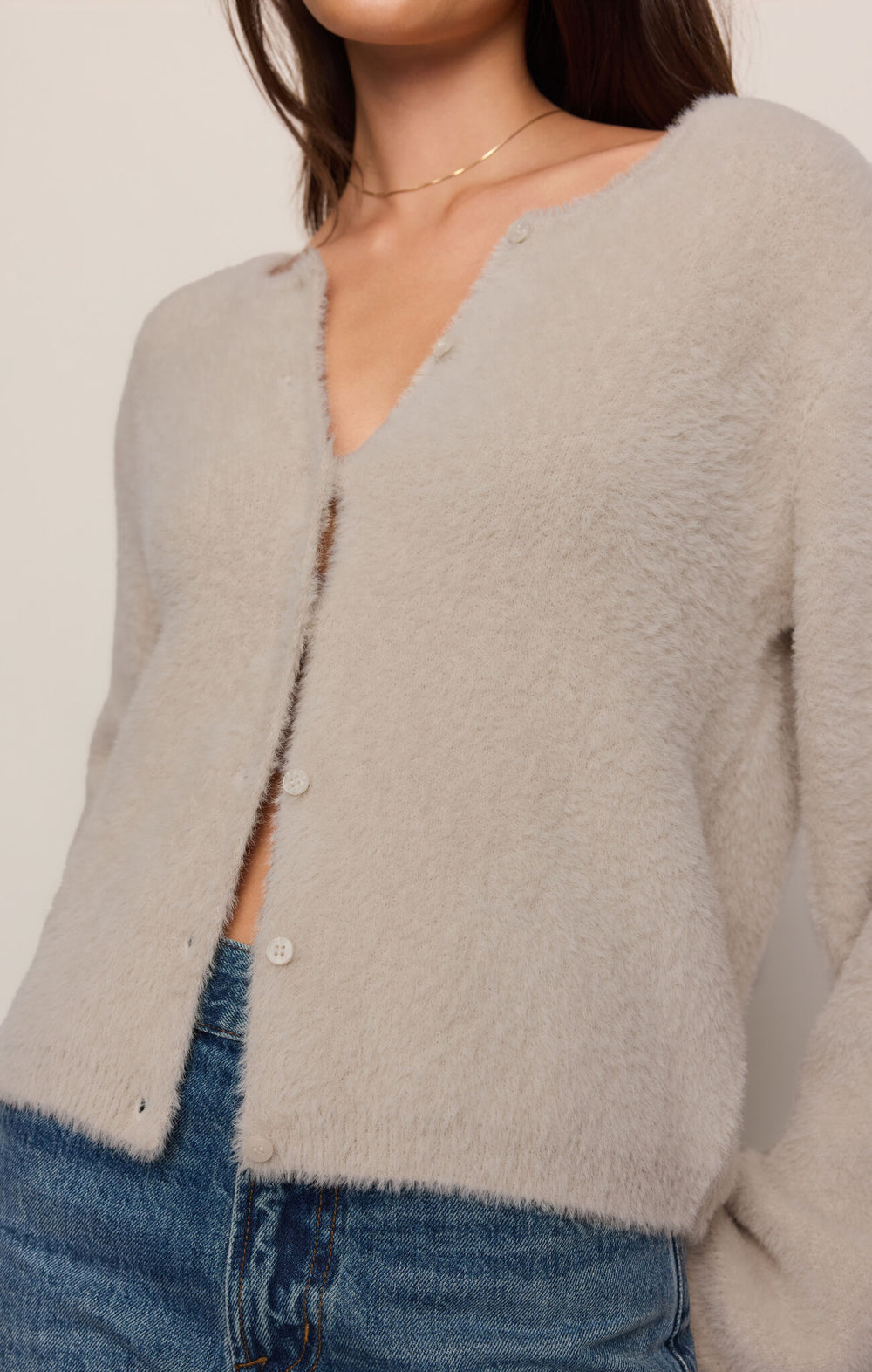 Winterglow Fluffy Cardigan | Frosted Pearl