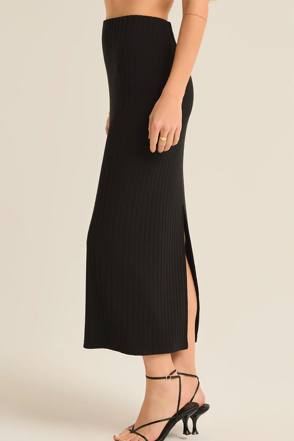 Louisa Rib Midi Skirt | Black - Visual Media Number 3 of 4