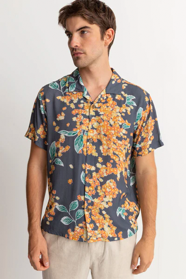 Isle Floral Cuban SS Shirt | Dark Navy - Main Image Number 1 of 3