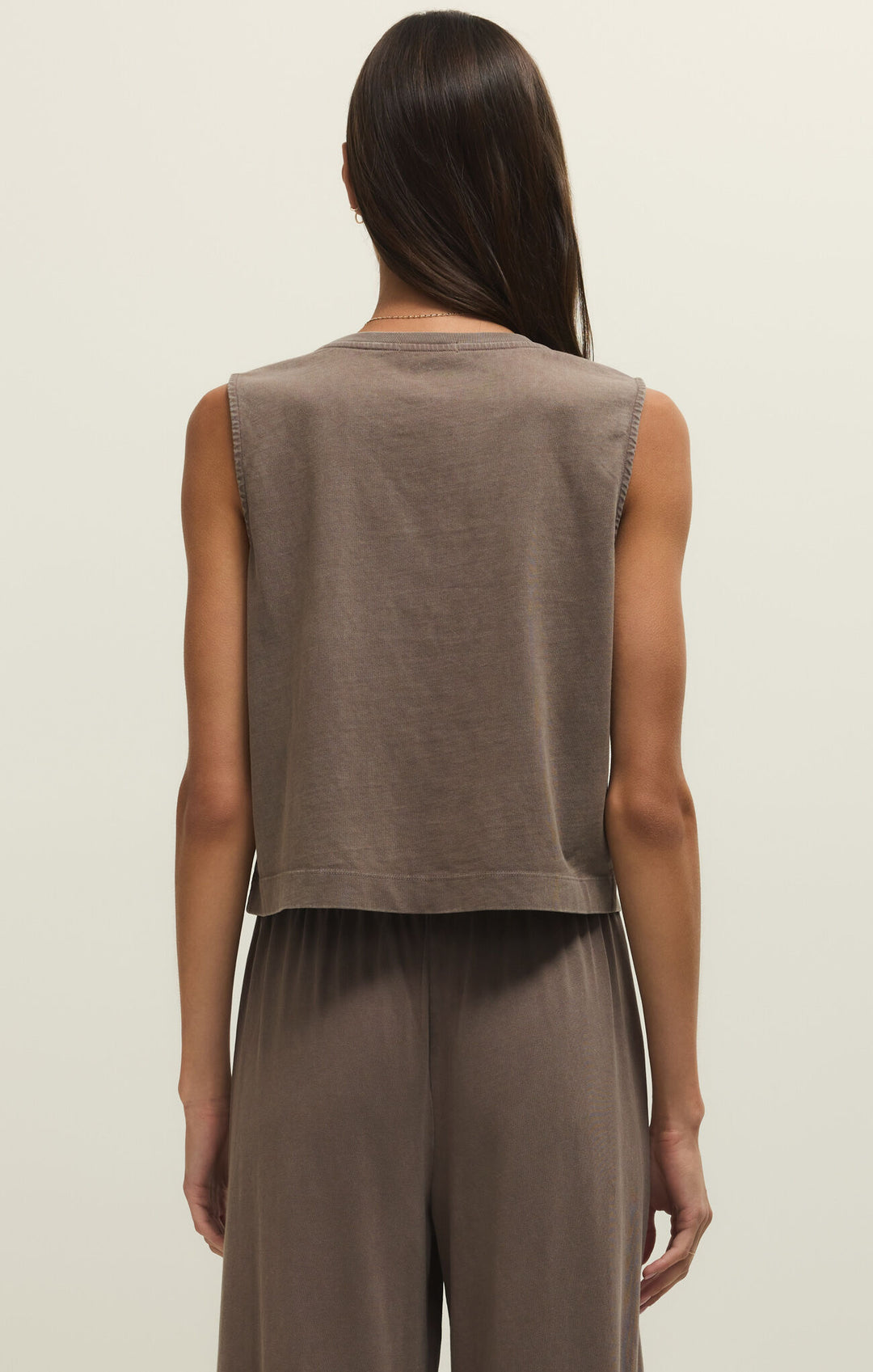 Sloane Jersey Muscle Tank | Taupe - Visual Media Number 2 of 2