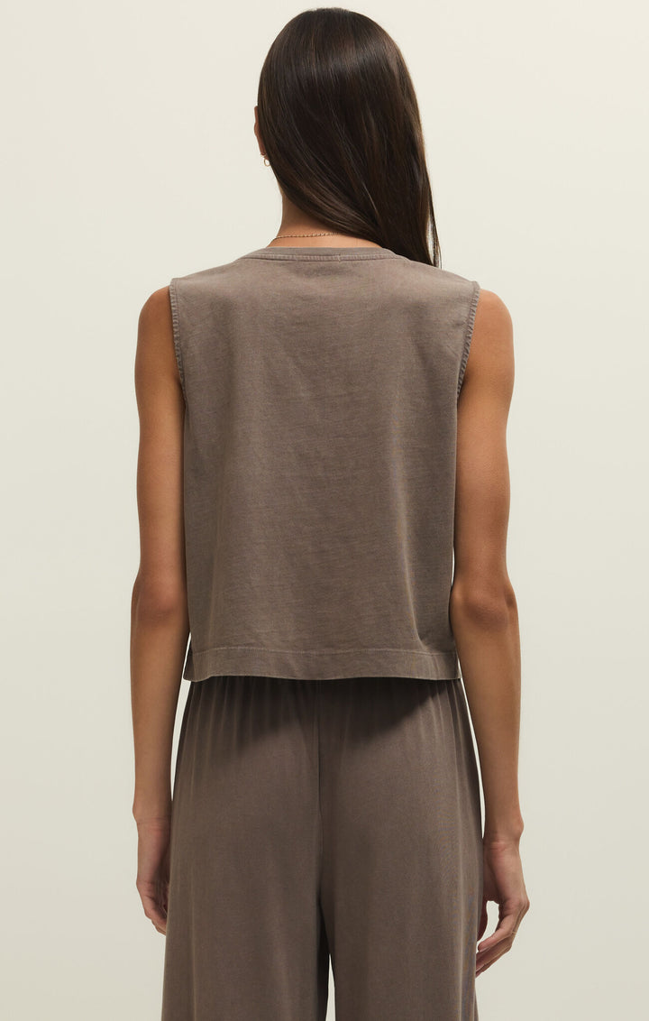 Sloane Jersey Muscle Tank | Taupe - Thumbnail Image Number 2 of 2

