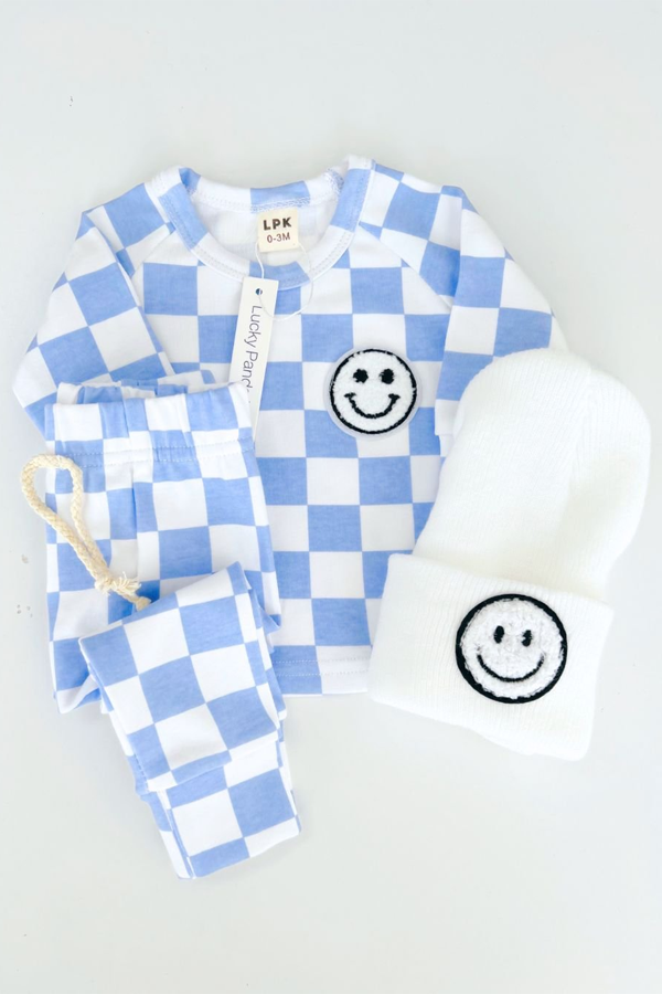 Checkered Smiley Lounge Set | Blue - Visual Media Number 3 of 3